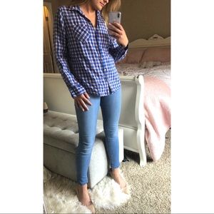 Red, white and blue checked/plaid button down!